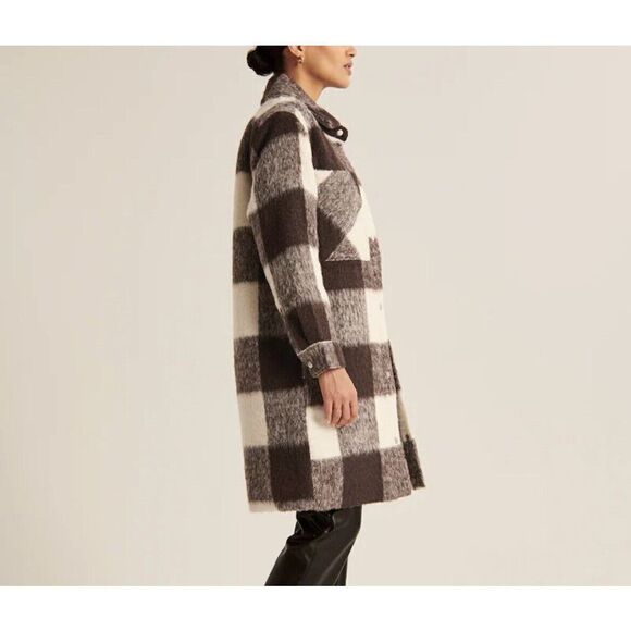 ABERCROMBIE & FITCH Womens Winterized Wool-Blend Shirt Jacket NEW $180 Brown L - Picture 2 of 16